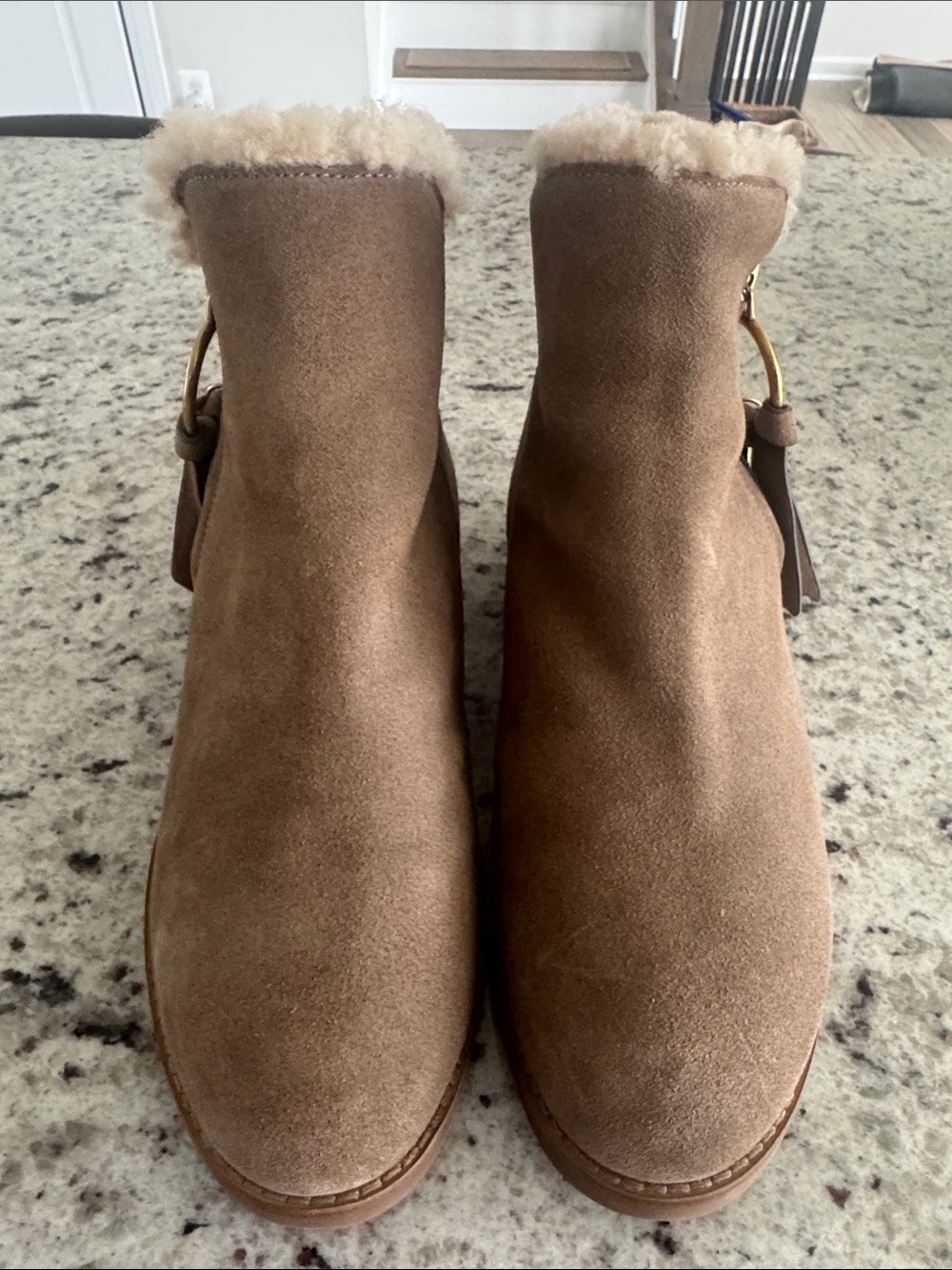 See By Chloe Tan Suede Shearling Cuff Ankle Booties Size 37 1/2 (7)